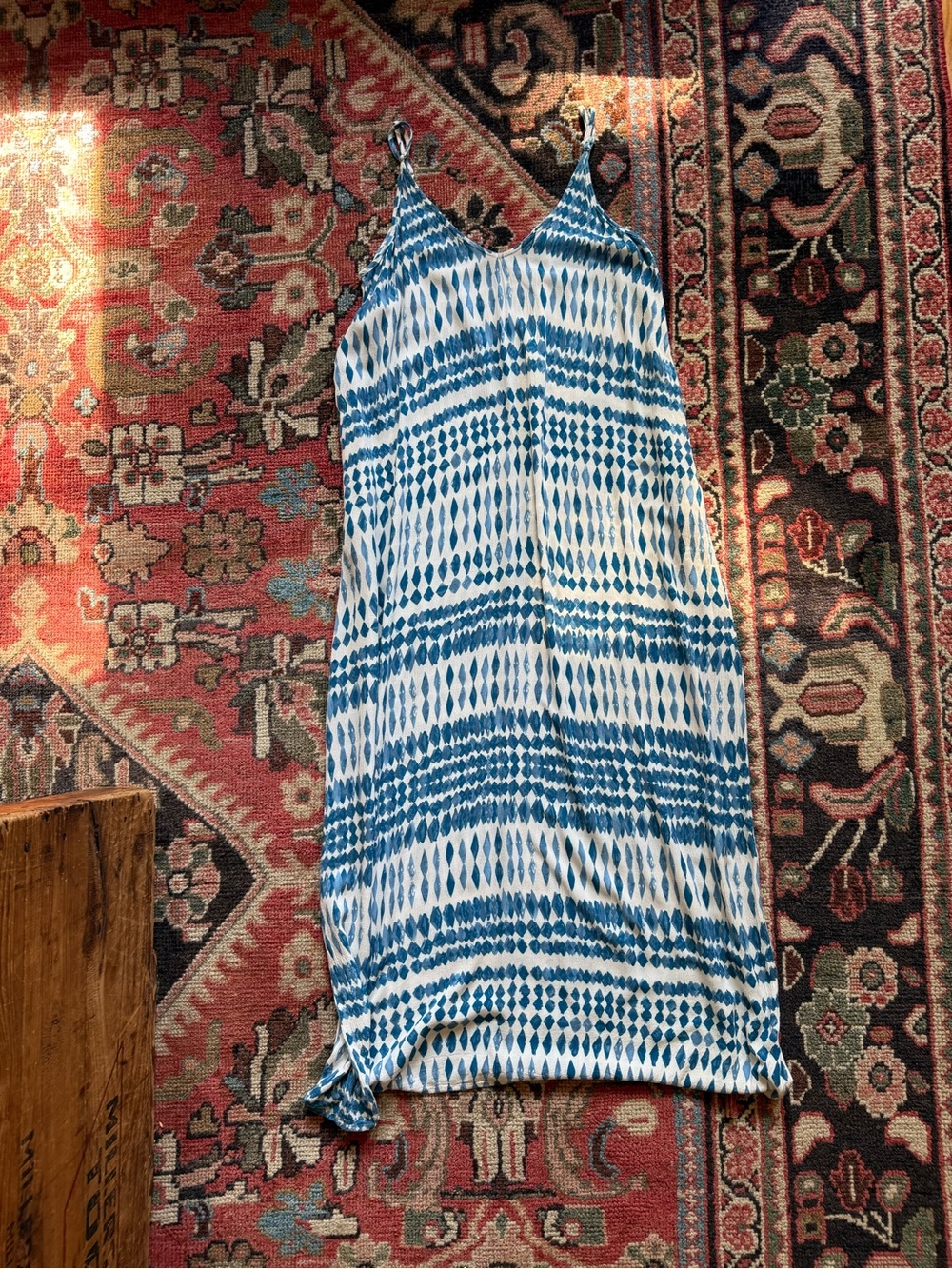 lovestitch Blue and White Tie-Dye Midi Slip Dress
